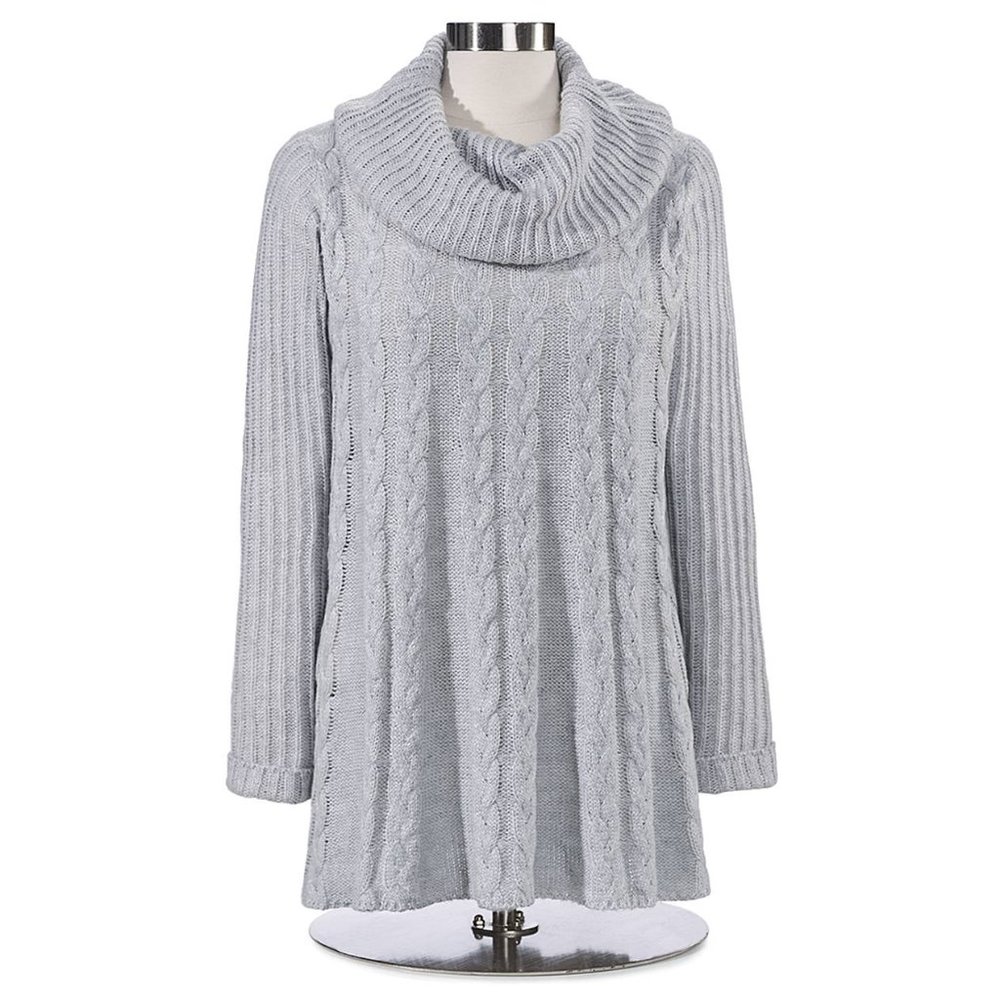 New Northstyle Flare Cable Pullover Cowl Neck Sweater, Gray, Size Medium